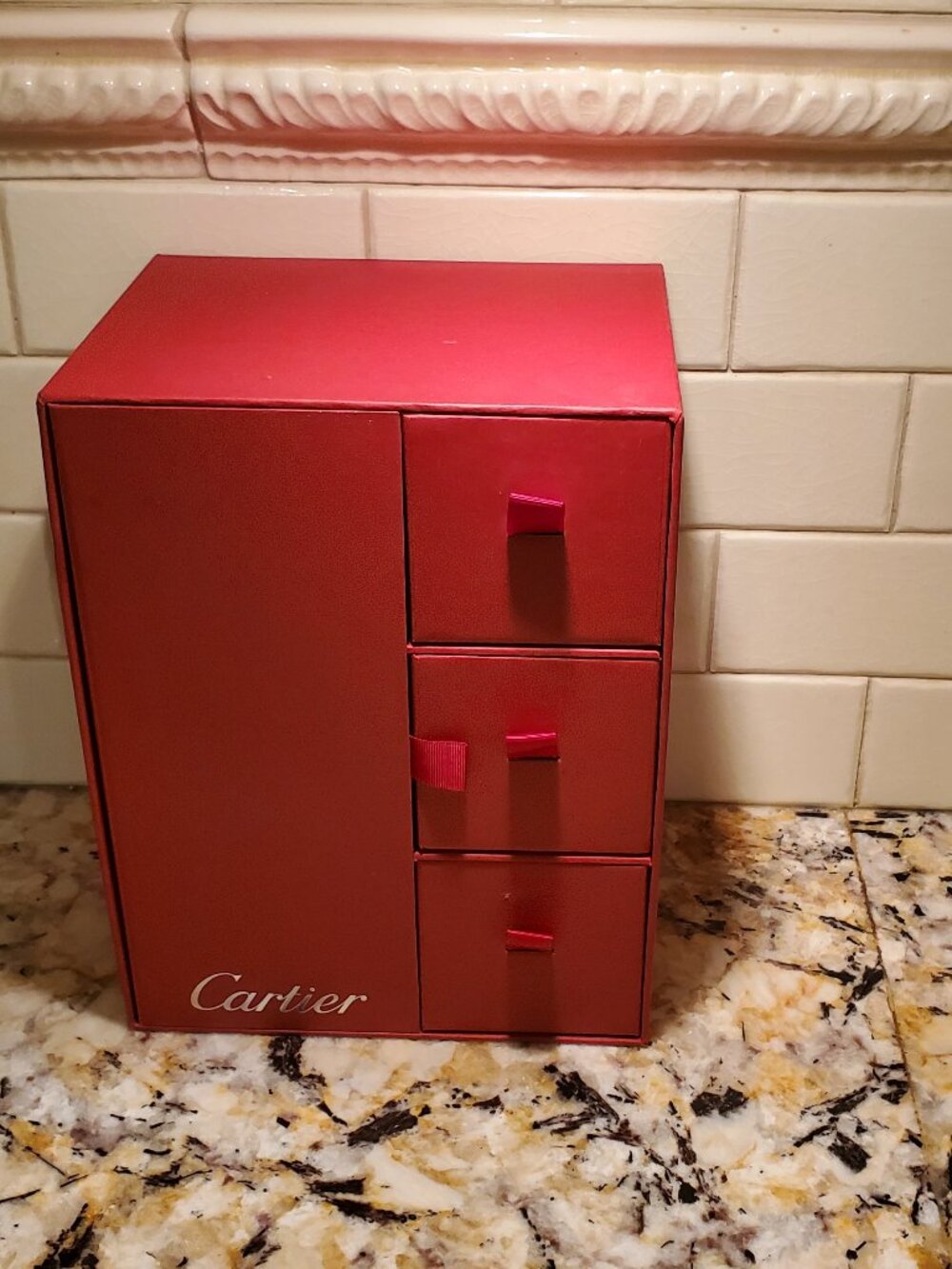 Cartier Red Box Door + 3 Drawers Paperboard Jewelry Perfume 9"x 7"x 5.25" Video